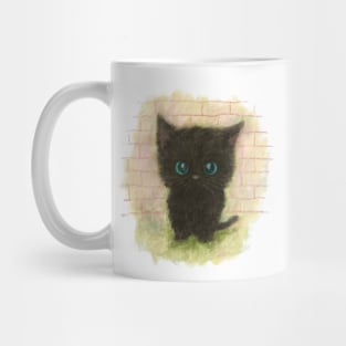 Black cat with blue eyes is sitting there Mug